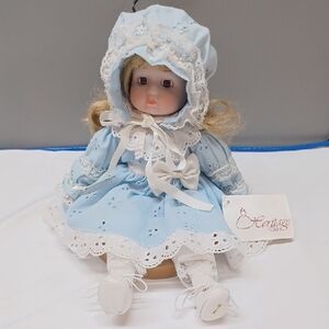 Heritage Porcelain Musical Doll in Blue and White Lace